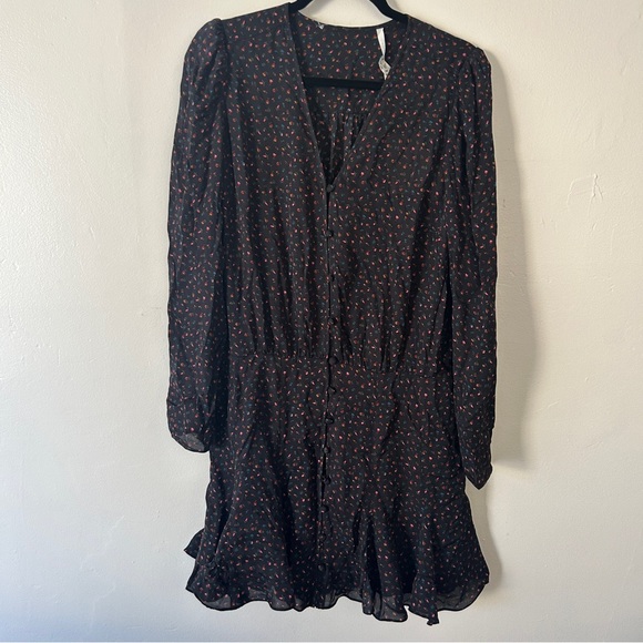 NWT VERONICA BEARD Riggins Button Front Silk Mini Dress Black Floral Print - Picture 2 of 8